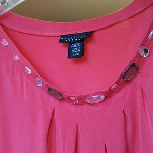 Coral Tee with gem neck line